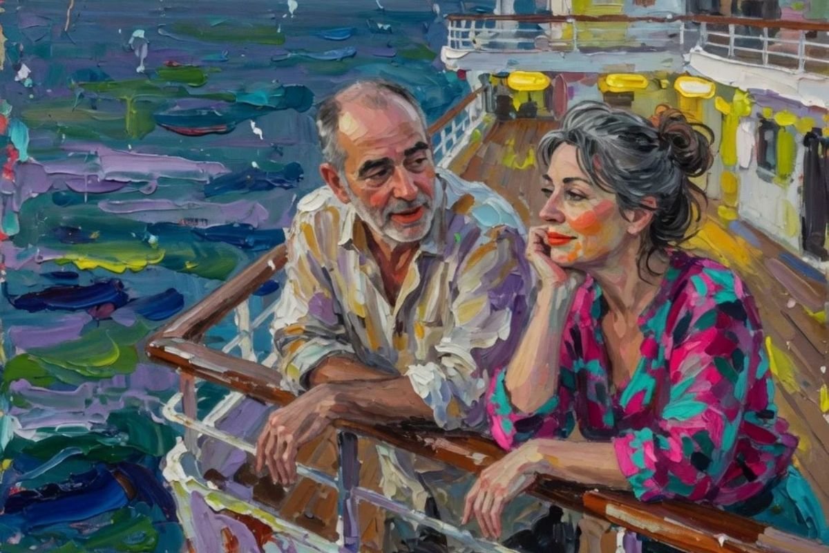 pareja madura en un crucero en el mediterráneo